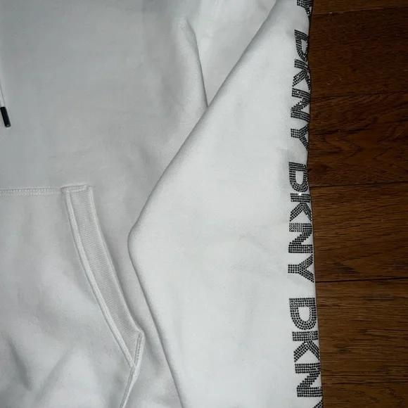DKNY Sport White Hoodie Rhinestone Sleeves - Picture 6 of 9
